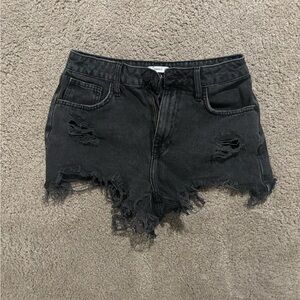 Distressed Black Denim Shorts